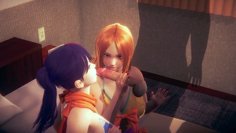 Leona y Fiora en trajes de baño experimentan un gangbang salvaje en hentai 3D a 60 FPS