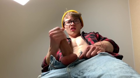 Gay stroking huge cock, handjob, balls